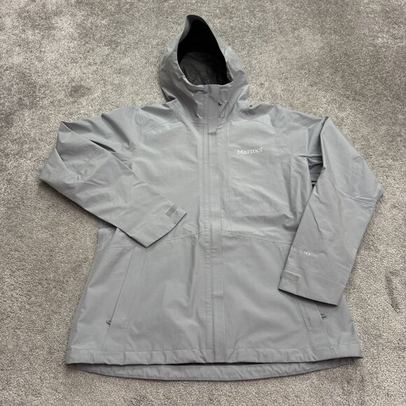 Marmot Essential Gore-Tex Waterproof Windbreaker Jacket Womens Large Gray Hoodie - Picture 1 of 16